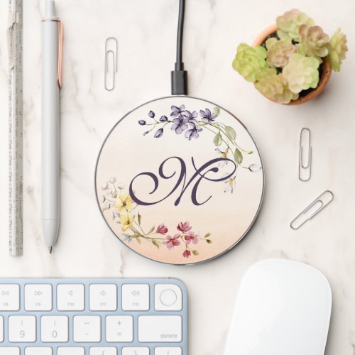 Monogram Initial Wildflower Cordless Charger