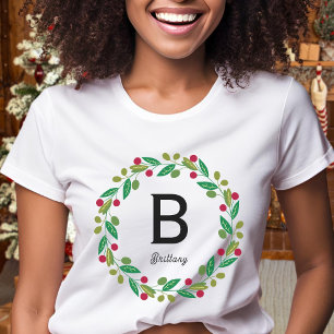 Monogram initial - womens family Christmas T-Shirt