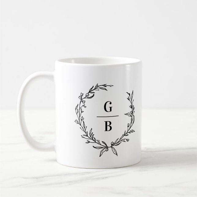 Monogram initial wreath photo collage modern coffee mug (Left)