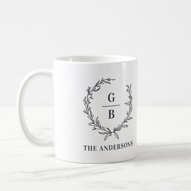 Monogram initial wreath photo collage modern coffee mug (Left)