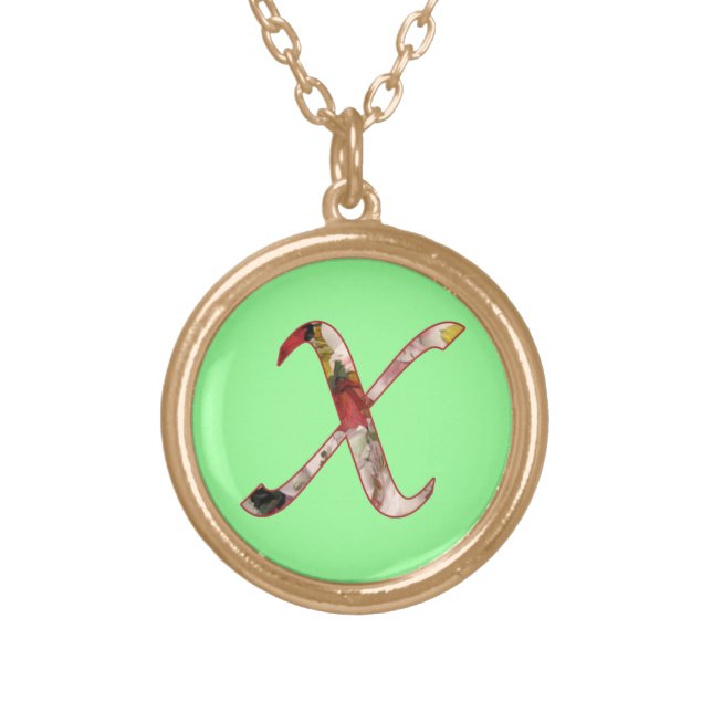 Monogram Initial X Floral Design Necklace (Front)
