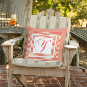 Monogram Initial Y Salmon Outdoor Pillow