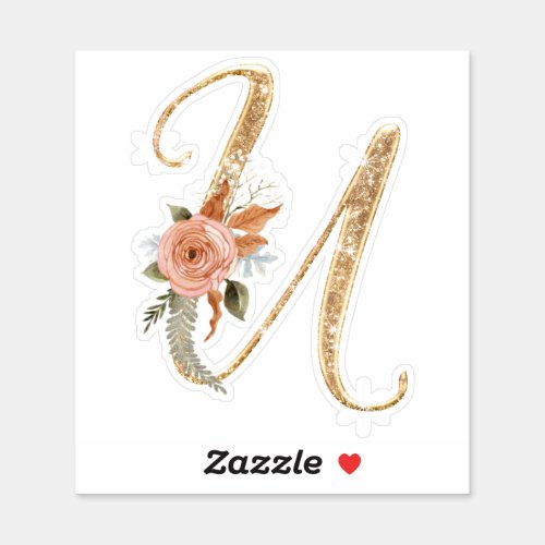 Monogram Initial Z Gold Glitter Peony Rose Floral Sticker