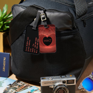 Monogram Initialed Red Heart Artwork Custom Luggage Tag