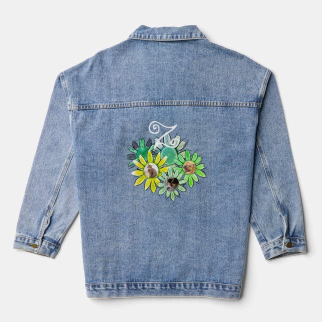 Monogram Initials 3 Photo Daisy Flowers Denim Jacket (Back)