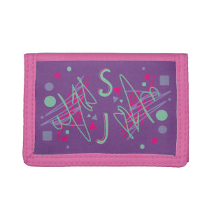 Monogram Initials 80s Pink Purple Teal Shapes Art  Trifold Wallet