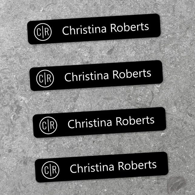 Monogram initials and text black fabric clothing labels (Monogram initials and text black fabric clothing labels)
