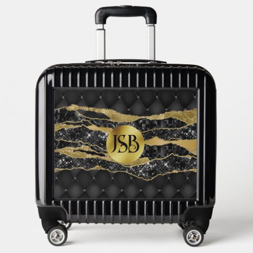 Monogram Initials Black and Gold Case Luggage