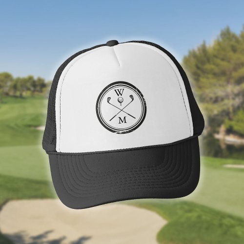 Monogram Initials Black and White Golf Trucker Hat
