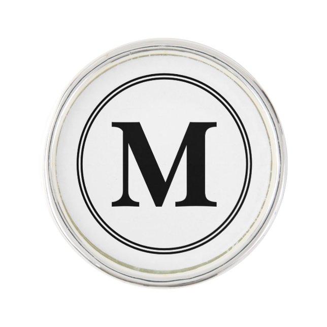 Monogram initials black and white  Lapel Pin (Front)