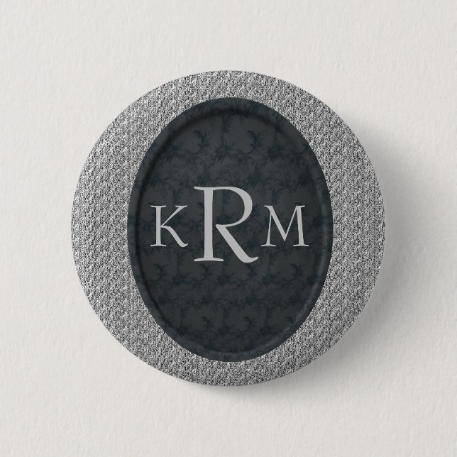 Monogram Initials Black Floral Personalized Button (Front)