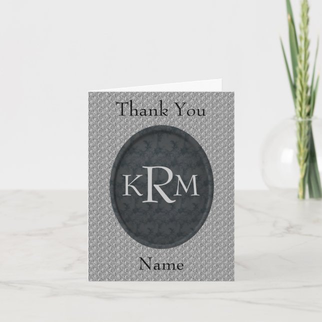 Monogram Initials Black Floral Personalized Letterpress Thank You Card (Front)