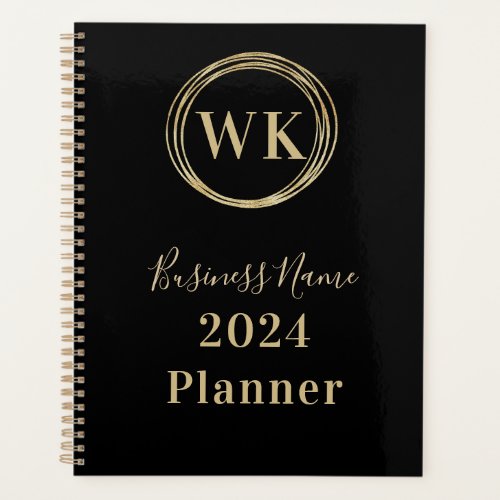 Monogram Initials Black Gold Business 2024 Planner