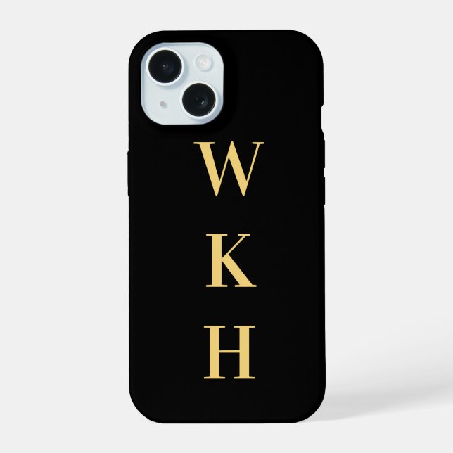 Monogram Initials Black Gold Iphone Case (Back)
