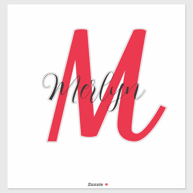 Monogram Initials Black Red Bold Custom Text Name Sticker (Sheet)