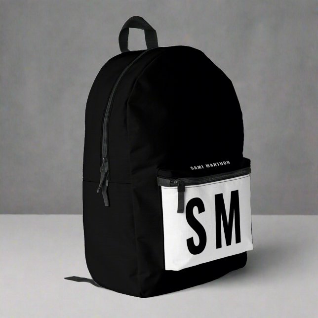 Monogram Initials Black & White Back to School Printed Backpack (Creator Uploaded)