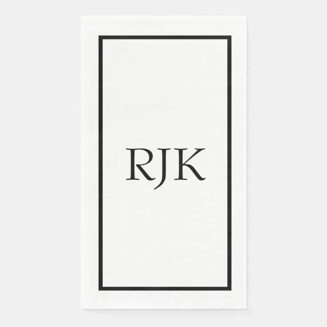Monogram Initials Black White Custom Name Event Paper Guest Towels (Front)