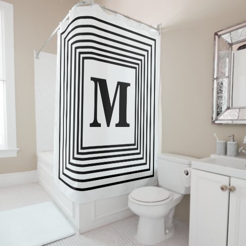 Monogram Initials Black White Patterns Custom Name Shower Curtain