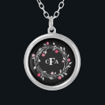 Monogram Initials Black White Pink Floral  Silver Plated Necklace<br><div class="desc">Personalized Monogrammed Black and White Floral Wreath Silver Plated Necklace</div>