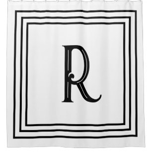 Monogram Initials Black White Script Decorative Shower Curtain