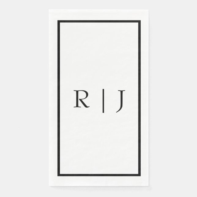 Monogram Initials Black White Simple Wedding Paper Guest Towels (Front)