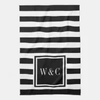 Elegant Script Monogram Initials Black Gold Modern Kitchen Towel, Zazzle