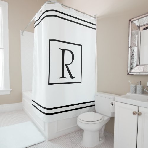 Monogram Initials Black White Striped Boxed Custom Shower Curtain
