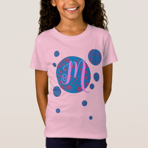 Monogram Initials Blue Purple Dots Circle Girly T_Shirt