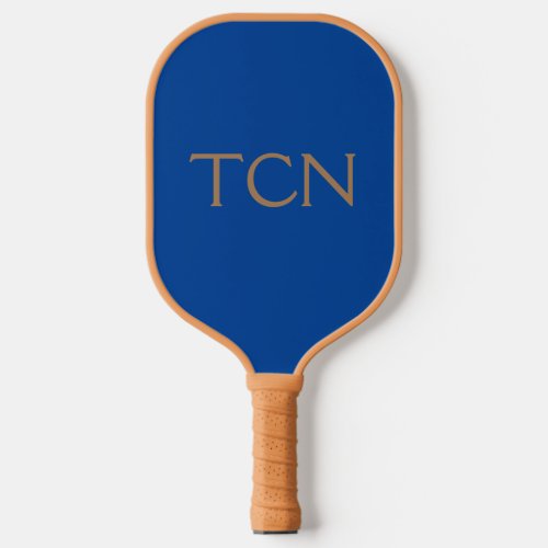 Monogram Initials Blue Tan Trendy Mens Womens Pickleball Paddle