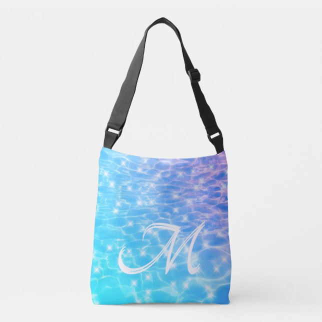 Monogram Initials blue water ripple water textures Crossbody Bag (Front)
