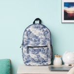 Monogram Initials Blue White French Toile Pattern  Printed Backpack