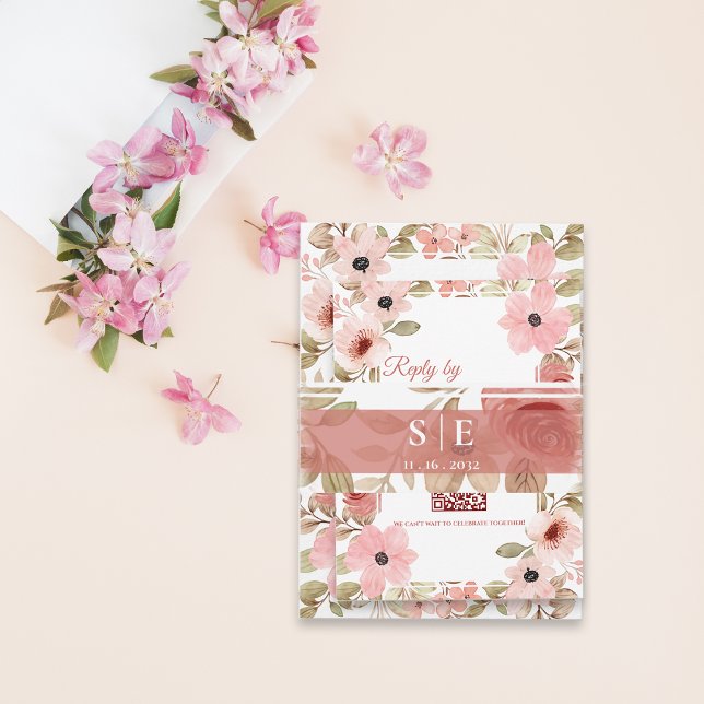 Monogram Initials Blush Floral Wedding  Invitation Belly Band (Monogram Initials Blush Floral Wedding Invitation Belly Band)