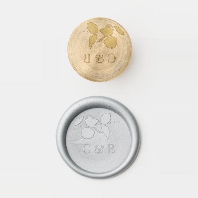 Monogram Initials Botanical Wedding Wax Seal Stamp (Stamped)