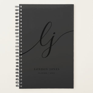 Monogram Initials Business Black Calligraphy Planner