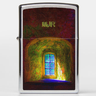 Monogram initials (change), medieval castle window zippo lighter