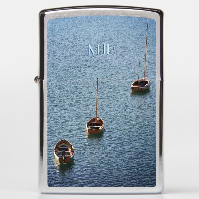 Monogram initials (change) on Three Bantham Boats Zippo Lighter (Front)