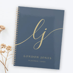 Monogram Initials Chic Navy Gold Business Planner