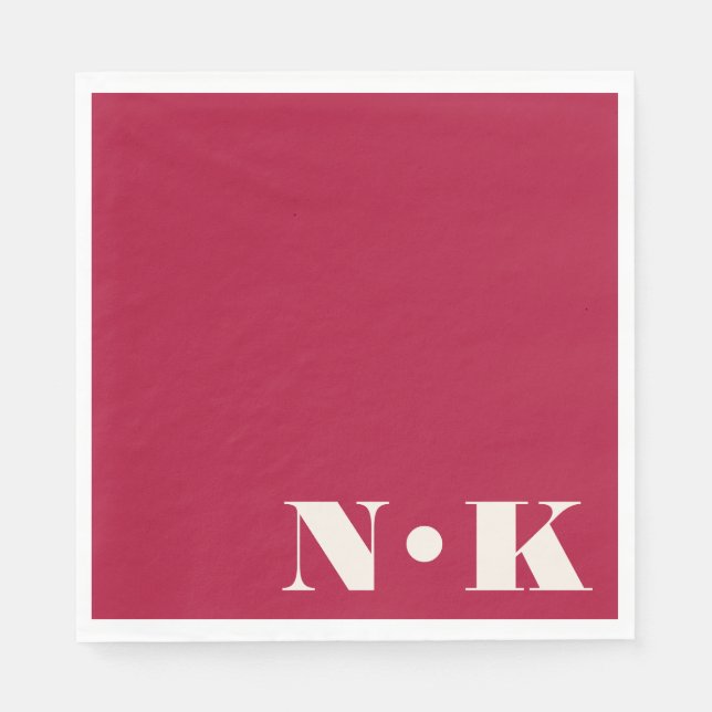 Monogram Initials Christmas Red Custom Wedding Napkins (Front)