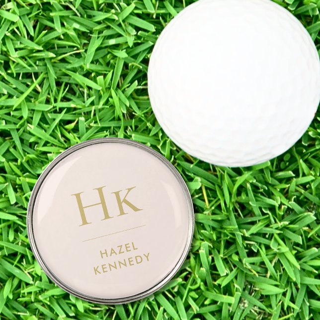 Monogram Initials Classic Feminine Pink Gold Golf Ball Marker (Creator Uploaded)