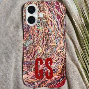 Monogram initials colorful abstract pattern girly iPhone 16 case