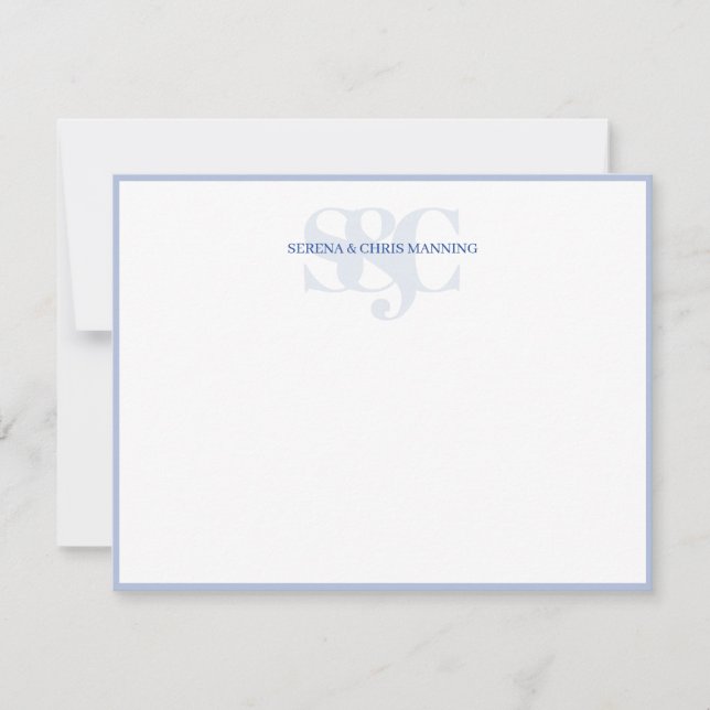 Monogram Initials Custom Couple Wedding Baby Blue Note Card (Front)