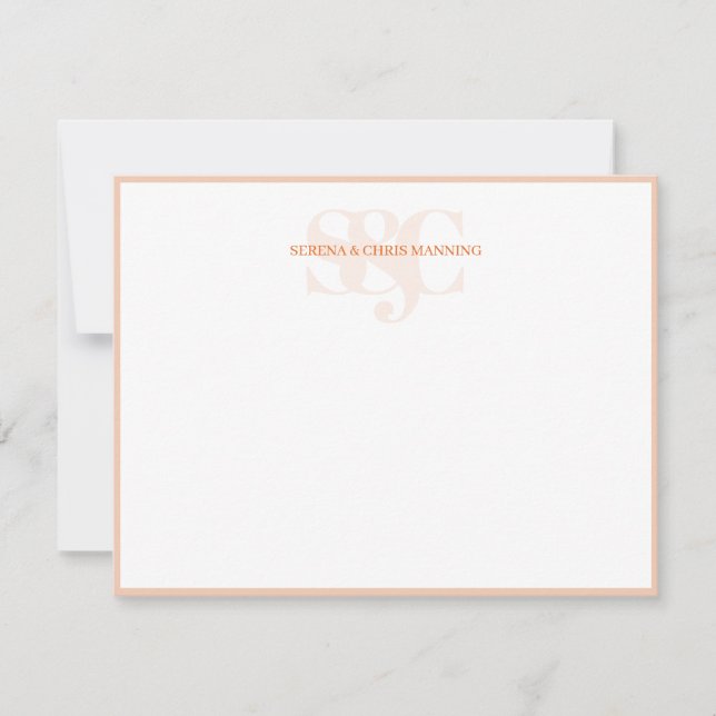 Monogram Initials Custom Couple Wedding Coral Note Card (Front)