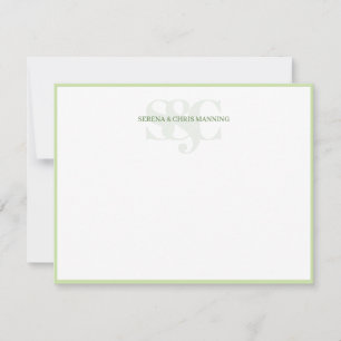 Monogram Initials Custom Couple Wedding Green Note Card