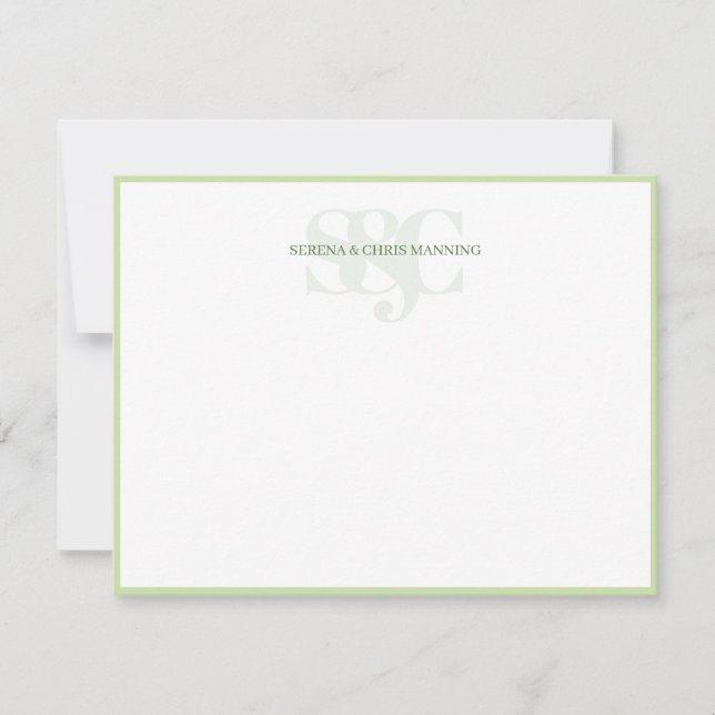 Monogram Initials Custom Couple Wedding Green Note Card (Front)
