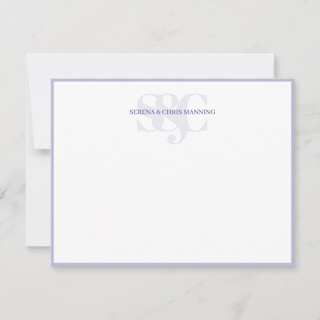 Monogram Initials Custom Couple Wedding Lavender Note Card (Front)