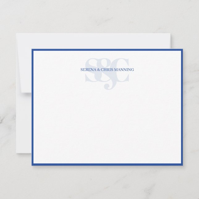 Monogram Initials Custom Couple Wedding Royal Blue Note Card (Front)