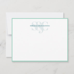 Monogram Initials Custom Couple Wedding Teal Geen Note Card