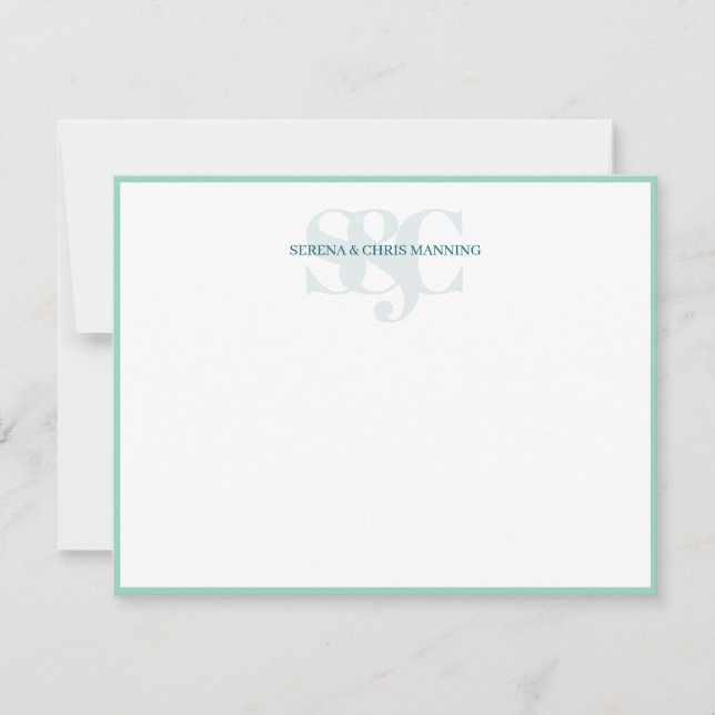 Monogram Initials Custom Couple Wedding Teal Geen Note Card (Front)