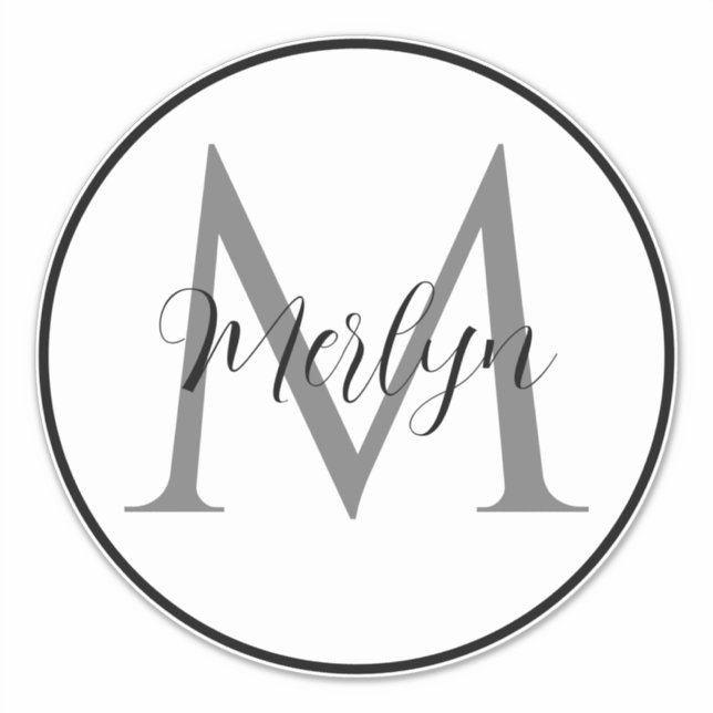 Monogram Initials Custom Name Black White Classy Sticker (Front)
