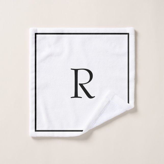 Monogram Initials Custom Name Black White Elegant Wash Cloth (Wash Cloth)